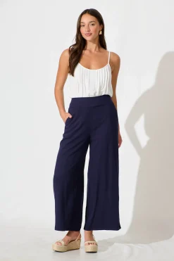 Discount Sirsha Pant in Navy Linen Blend Bottoms