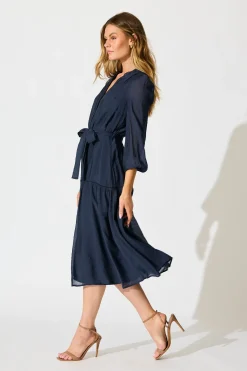 Fashion Sloane Midi Dress in Navy Dresses|Casual