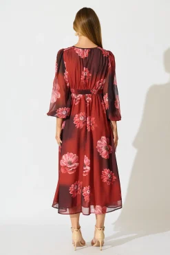 New So Devine Midi Dress in Wine and Black Floral Dresses|Party