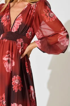 New So Devine Midi Dress in Wine and Black Floral Dresses|Party