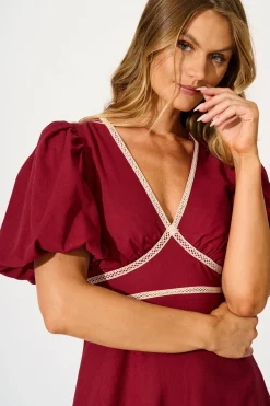 Fashion Soft Serenade Midi Dress in Wine Linen Blend Dresses|Casual