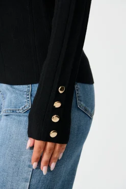 Best Solar Bardot Knit Top in Black Wool Blend Tops