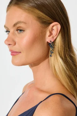 Clearance Solaris Drop Earrings in Navy Cubic Zirconia Stones Jewellery