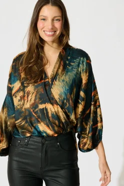 Online Solita Top in Teal Multi Watercolour Satin Tops|Party & Occasion