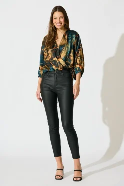 Online Solita Top in Teal Multi Watercolour Satin Tops|Party & Occasion