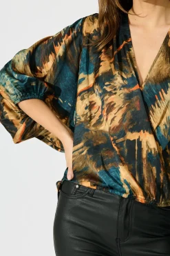 Online Solita Top in Teal Multi Watercolour Satin Tops|Party & Occasion