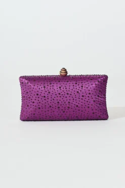 Fashion Sonia Clutch Bag in Purple Diamante Bags