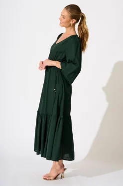 Hot Sorcha Maxi Dress in Emerald Linen Blend Dresses|Casual