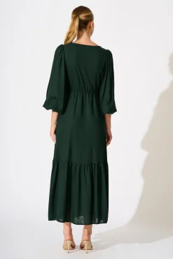 Hot Sorcha Maxi Dress in Emerald Linen Blend Dresses|Casual