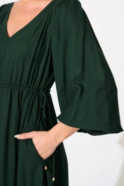 Hot Sorcha Maxi Dress in Emerald Linen Blend Dresses|Casual
