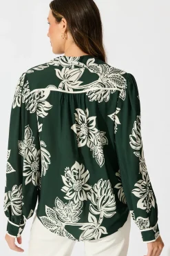 Clearance Spotlight Shirt in Emerald with White Floral Tops