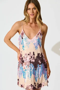 Outlet Stardust Sequin Dress in Pink Multi Sequin Dresses|Party