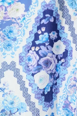 Outlet Starfall Midi Shirt Dress in Blue Floral Print Linen Blend Dresses|Party