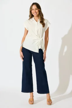 Online Structured Grace Top in White Cotton Tops|Workwear