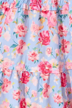 Clearance Sweet Pea Smock Dress in Pale Blue with Pink Floral Cotton Dresses|Casual