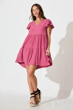 Outlet Tahiti Smock Dress In Deep Rose Linen Blend Dresses|Casual