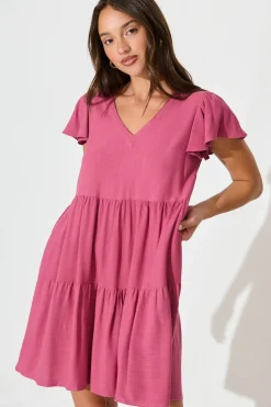 Outlet Tahiti Smock Dress In Deep Rose Linen Blend Dresses|Casual