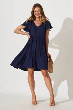 Discount Tahiti Smock Dress In Navy Linen Blend Dresses|Casual