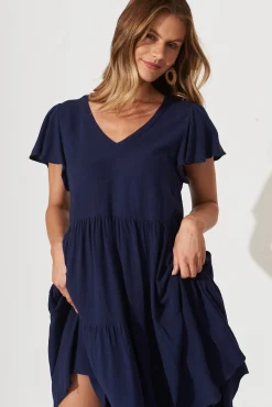 Discount Tahiti Smock Dress In Navy Linen Blend Dresses|Casual