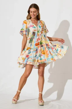 Fashion Tahnee Smock Dress In Cream With Multi Summer Print Dresses|Casual