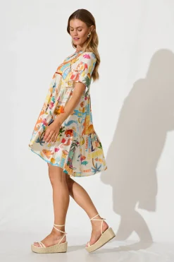 Fashion Tahnee Smock Dress In Cream With Multi Summer Print Dresses|Casual