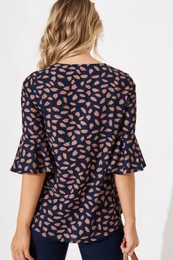 Outlet Tai Top in Navy with Rust Leaf Tops|Workwear