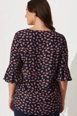 Outlet Tai Top in Navy with Rust Leaf Tops|Workwear