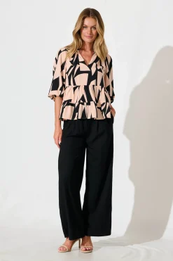 Discount Talena Top in Black and Beige Geometric Print Tops