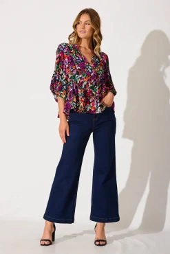 Outlet Talena Top In Black Multi Floral Tops|Casual
