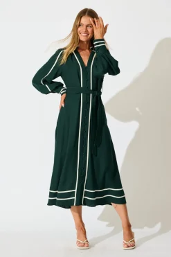 Fashion Terri Midi Dress in Emerald with White Contrast Trim Dresses|Party