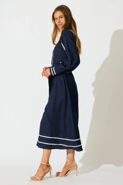Online Terri Midi Dress in Navy with White Contrast Trim Dresses|Party