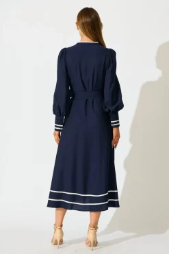 Online Terri Midi Dress in Navy with White Contrast Trim Dresses|Party