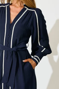 Online Terri Midi Dress in Navy with White Contrast Trim Dresses|Party