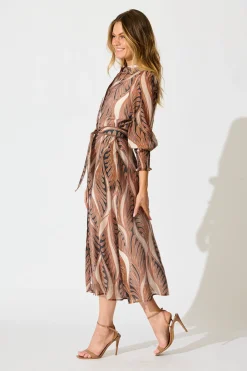 Hot Tessa Maxi Shirt Dress in Brown with Tan Cotton Blend Dresses|Party