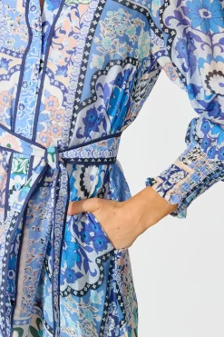 Sale Tessa Maxi Shirt Dress in Multi Blue Cotton Blend Dresses|Party