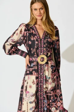 Best The Etched Garden Midi Dress in Black and Blush Patchwork Floral Dresses|Party
