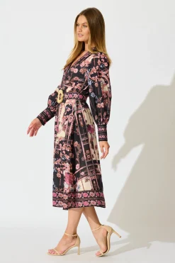 Best The Etched Garden Midi Dress in Black and Blush Patchwork Floral Dresses|Party