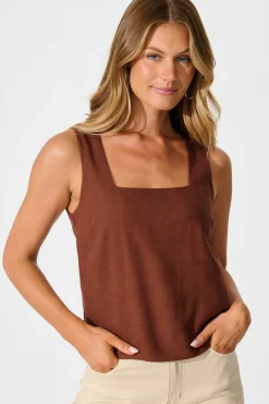 Sale Tiami Cami Top In Chocolate Linen Blend Tops|Casual