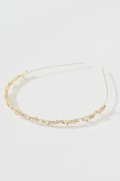 New Tiana Headband in Gold with Pink Diamante and Pearl Hair Accessories|Wedding Guest