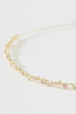 New Tiana Headband in Gold with Pink Diamante and Pearl Hair Accessories|Wedding Guest