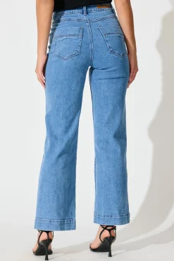 Clearance Tied Up High Rise Wide Leg Jean in Mid Blue Denim Bottoms|Denim