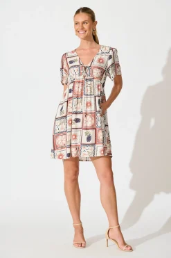 Fashion Transcend Dress in Cream With Rust Multi Patchwork Print Dresses|Casual
