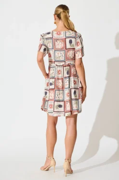 Fashion Transcend Dress in Cream With Rust Multi Patchwork Print Dresses|Casual
