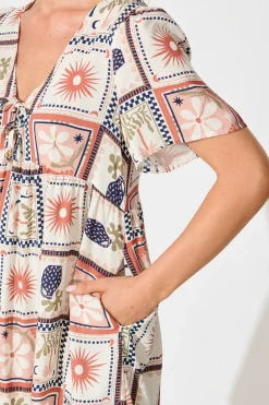 Fashion Transcend Dress in Cream With Rust Multi Patchwork Print Dresses|Casual