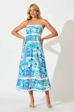 Clearance Treviso Maxi Sundress In Blue Multi with Ric Rac Trim Dresses|Casual