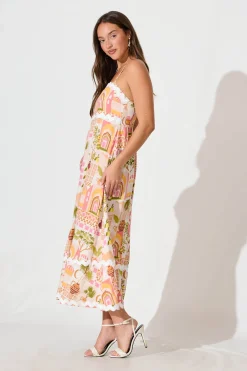 Best Treviso Maxi Sundress In Multi Beige Print With Ric Rac Trim Dresses|Casual