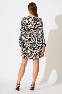 Clearance Trixie Dress in Black with Cream Print Dresses|Casual