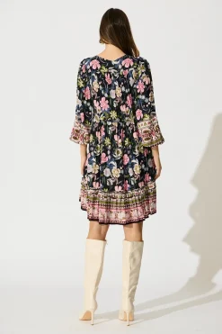 Online Tully Dress in Black with Pink Boho Floral Dresses|Casual