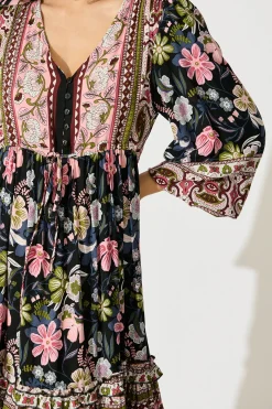 Online Tully Dress in Black with Pink Boho Floral Dresses|Casual