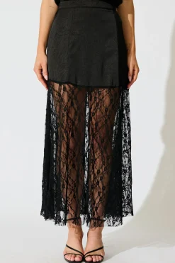 Hot Twilight Grace Maxi Skirt in Black Satin Bottoms|Skirts & Shorts